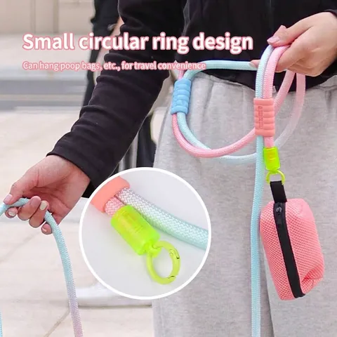 Levendige Regenboog Verloop Hondenlijn Duurzaam Gevlochten Nylon Comfortabel Schuim Handvat Met Draagbare Poepzakhouder Buiten Wandelen Huisdier Trektouw