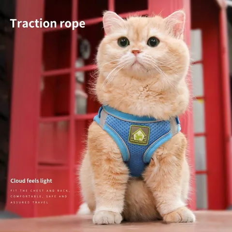 Reflective Breathable Pet Harness And Leash Set For Cats Small Dogs Polyester Mesh Vest Harness Escape Proof Walking Lead