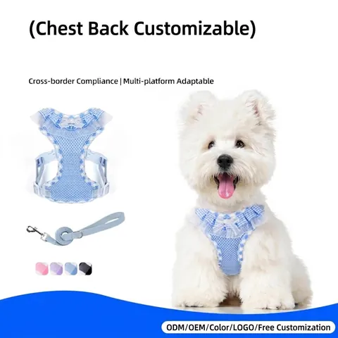 Vintage Plaid Pet Harness And Leash Set For Small Dogs Cats Breathable Mesh Lace Bowknot Pearl Elegant Adjustable Puppy Vest