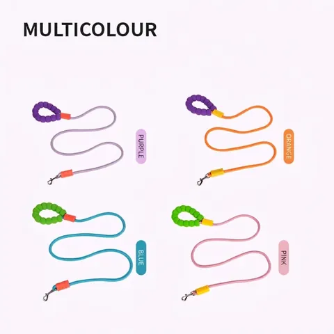 Comfortable Padded Handle Dog Leash Dopamine Candy Color Nylon Braided Round Rope Shock Absorbing Pet Walking Lead For Dogs