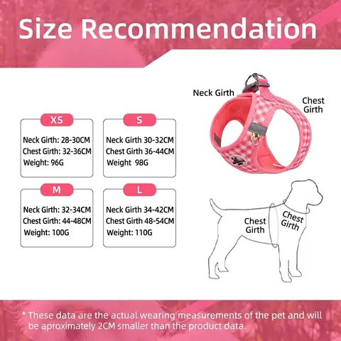 Escape Proof Plaid Pet Harness and Leash Set Polyester Breathable Mesh Reflective Vest for Small Dogs and Cats Walking