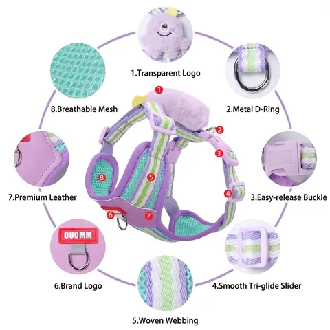 Schattig Dopamine Gestreept Huisdierharnas En Riem Mesh Ademend Klein Hondenharnas Met Pluche Speelgoed Buiten Wandelen Puppy Vest