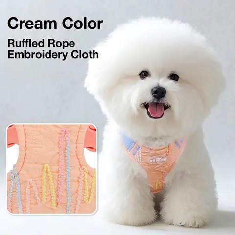 Korean Style Polyester Seersucker Dog Harness With Mini Backpack Breathable Pet Vest And Leash Set For Small Dogs Cats