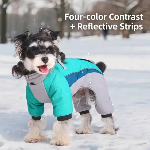 Manteau Réfléchissant Chaud Doublé Polaire à Quatre Pattes pour Chien Imperméable Coupe-vent Vêtements d'Hiver pour Animaux