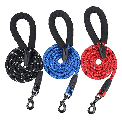 Reflective Nylon Dog Leash With Padded Foam Handle Heavy Duty Braided Pet Lead For Medium Large Dogs Outdoor Safety