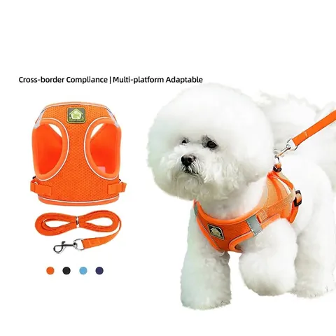Reflecterend Ademend Hondenharnas Lijn Set Polyester Mesh Gevoerd Vest Voor Kleine Middelgrote Honden Nachtveiligheid Wandelen