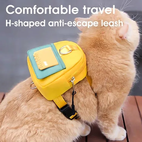 Water-Repellent Cat Self-Backpack Harness Leash Set Polyester Outdoor Pet Travel Bag Small Dog Vest With Storage Pocket