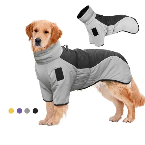 Veste d'Hiver Réfléchissante Imperméable pour Grands Chiens Manteau Rembourré en Polyester Chaud Matelassé Coupe-vent Gilet d'Extérieur avec Trou pour Laisse