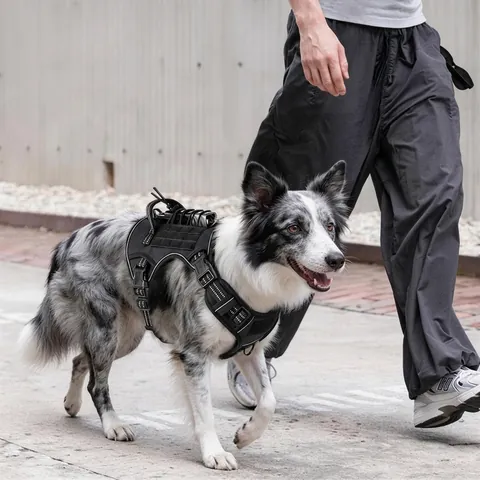 Τακτικό Σαμαράκι για Μεγάλους Σκύλους Χωρίς Τράβηγμα Ρυθμιζόμενο Ανακλαστικό Γιλέκο Με Λαβή Ανθεκτικό PU Νάιλον Σαμαράκι Εκπαίδευσης Κατοικίδιων