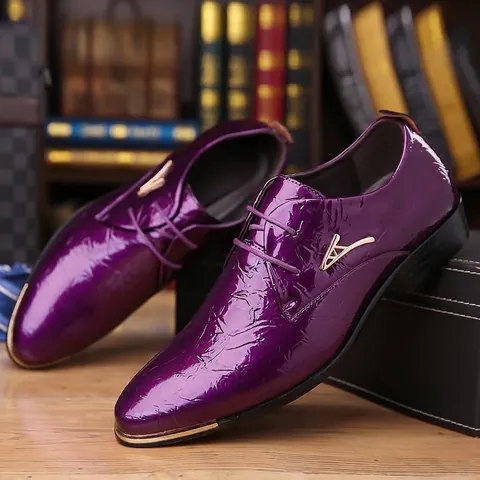 Scarpe da Uomo Formali in Pelle Effetto Metallico Texture Pieghettata Stringate Scarpe Eleganti per Ufficio Festa Matrimonio Derby Mocassini Viola Oro Argento