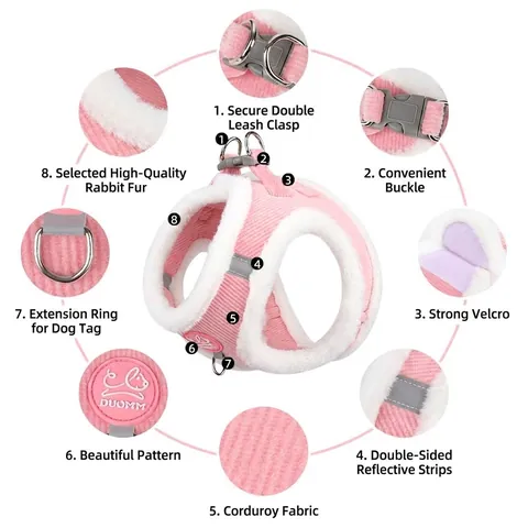 Corduroy Pet Harness Leash Set Warm Fleece Lining Reflective Vest For Cats Small Dogs Anti-Escape Walking Harness Set