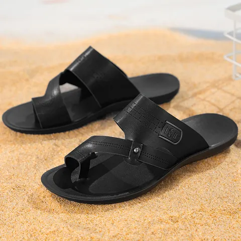Sandali da Spiaggia in Pelle PU Casual da Uomo Suola Morbida Antiscivolo Ciabatte Sandali Estivi con Fibbia in Metallo