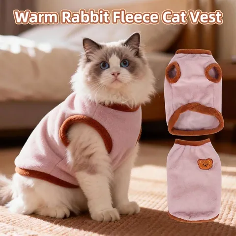 Soft Cartoon Bear Embroidery Rabbit Hair Fleece Pet Vest Warm Windproof Winter Cat Dog Sleeveless Clothes Plush Pullover