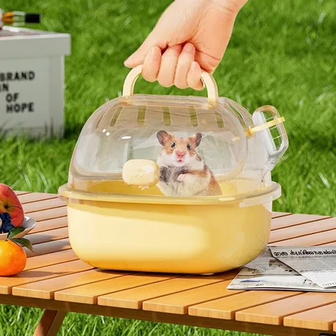 Portable Hamster Cage Small Pet Travel Carrier With Clear Top Handle And Water Bottle Outing Box For Dwarf Hamsters Gerbils