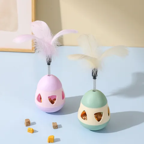 Interactive Cat Toy Tumbler With Feather Spring Automatic Self-Entertaining Kitten Teaser Wand Leaking Food Ball For Pets