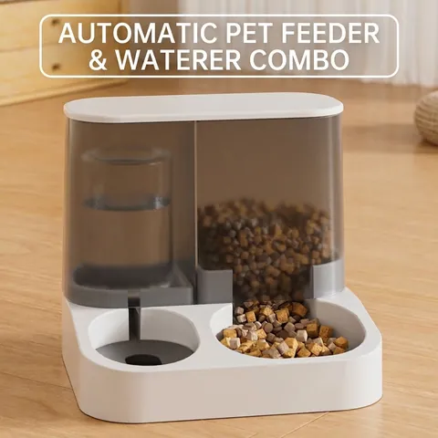 Alimentador Automático de Mascotas y Dispensador de Agua 2 en 1 Doble Tazón Visible por Gravedad para Gatos Perros