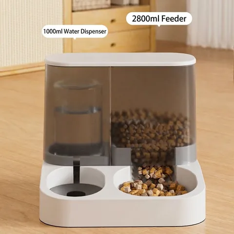 Alimentador Automático de Mascotas y Dispensador de Agua 2 en 1 Doble Tazón Visible por Gravedad para Gatos Perros