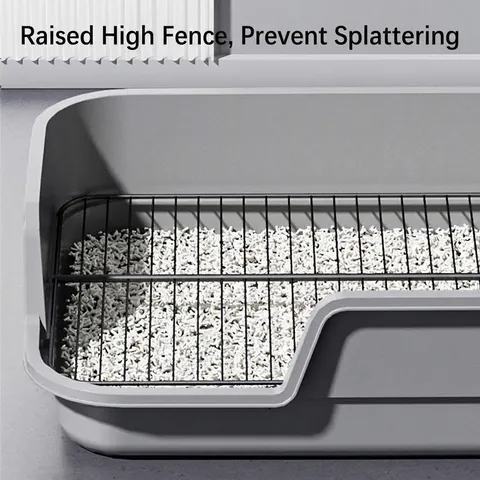Large Dog Toilet High Fence Splash Proof Indoor Pet Potty Training Tray With Detachable Metal Grid And Cleaning Scoop