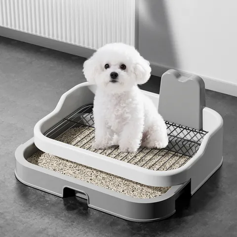 Large Splash-Proof Dog Toilet Drawer Type Pet Litter Box With High Fence Metal Grid Indoor Training Tray Easy To Clean Pet Toilet