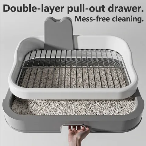 Large Splash-Proof Dog Toilet Drawer Type Pet Litter Box With High Fence Metal Grid Indoor Training Tray Easy To Clean Pet Toilet