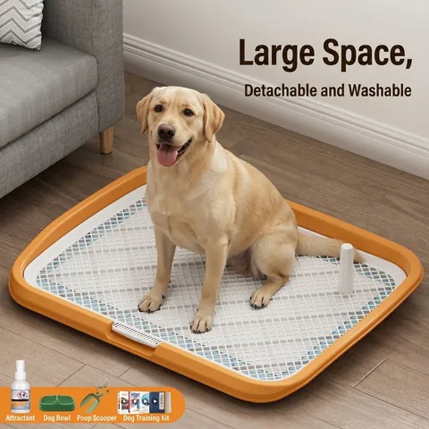 Large Dog Toilet Indoor Pet Potty Training Tray Washable Flat Grid Dog Potty With Removable Post For Small Medium Dogs