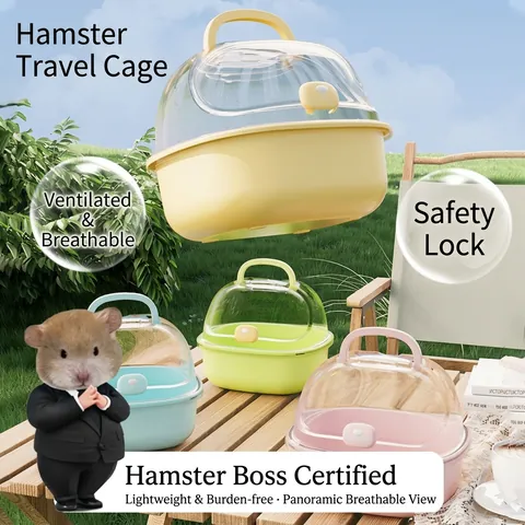 Portable Hamster Carrier Cage 360 Degree Transparent Skylight Small Animal Travel Case With Handle For Syrian Hamster Gerbil