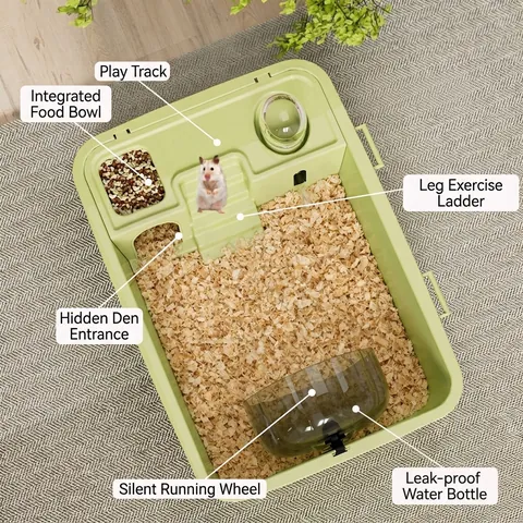Large Hamster Cage Luxury Villa Portable Small Pet Habitat Transparent Viewing Silent Wheel Water Bottle Exercise Toy Pet House