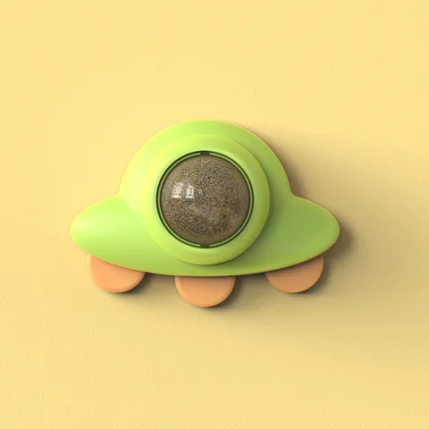Jouet Balle à l'Herbe à Chat Rotative Forme de Fusée UFO Friandise Comestible pour Chat pour le Nettoyage des Dents