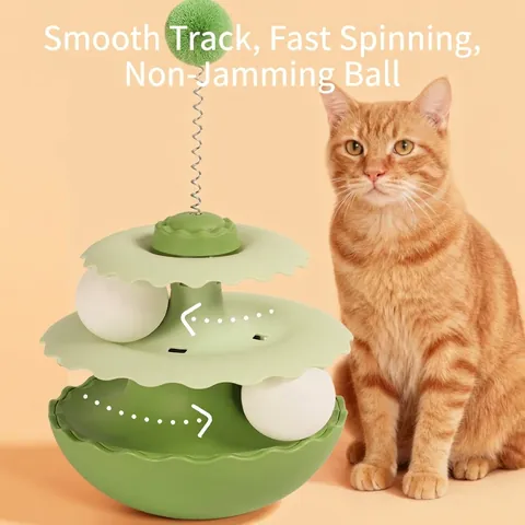 Interactive Cat Toy Turntable Tumbler With Rotating Balls And Spring Plush Ball For Kitten Boredom Relief Pet Exercise PP Plastic