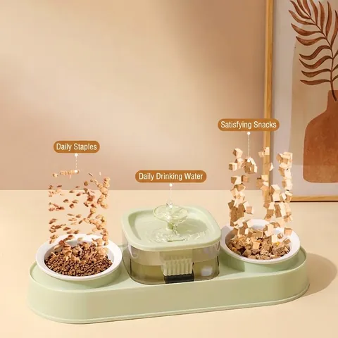 3-in-1 Automatic Pet Feeder and Waterer Silent Circulation Water Fountain with Double Bowls 1L Capacity Pink for Cats and Dogs