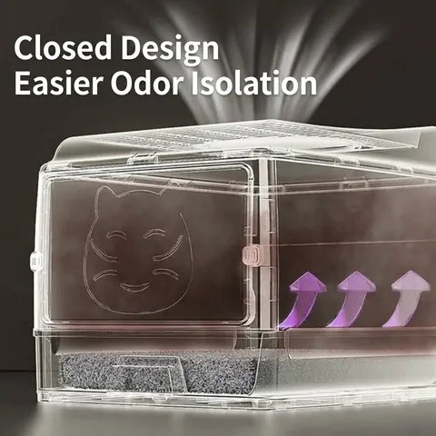 Large Enclosed Cat Litter Box With Drawer Foldable Deodorizing Anti Splash Plastic Cat Toilet Potty With Scoop For Large Cats