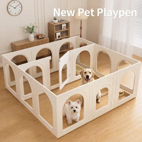 Indoor Modular Pet Fence Small Dog Exercise Pen Transparent Plastic Guardrail Portable DIY Playpen Cage With Gate