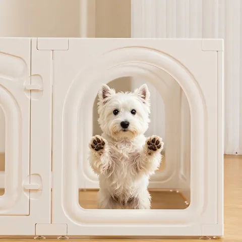 Indoor Modular Pet Fence Small Dog Exercise Pen Transparent Plastic Guardrail Portable DIY Playpen Cage With Gate