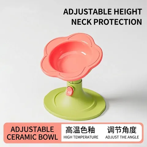 Gamelle Pour Animaux En Céramique Réglable En Hauteur Forme De Fleur Gamelle Surélevée Protection Du Cou Antidérapante Pour Chats Et Petits Chiens