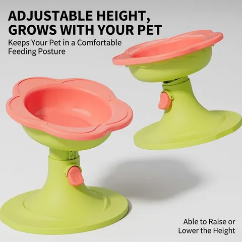 Gamelle Pour Animaux En Céramique Réglable En Hauteur Forme De Fleur Gamelle Surélevée Protection Du Cou Antidérapante Pour Chats Et Petits Chiens
