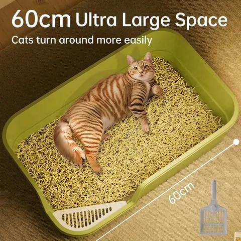 Large Semi-Enclosed Cat Litter Box Anti-Splash Plastic Cat Toilet With Sifting Pedal And Scoop For Kittens Large Cats Pet Supplies