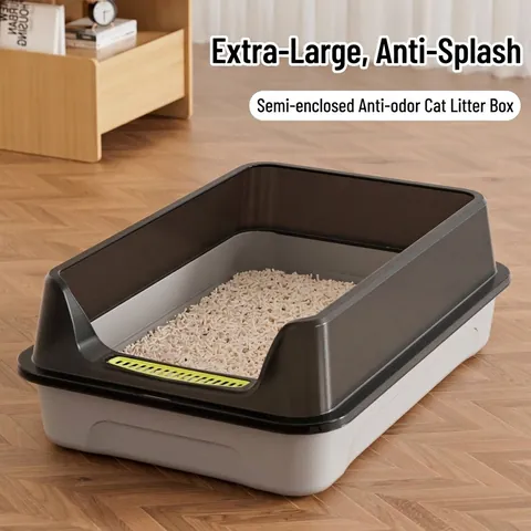 Extra Large Semi-Enclosed Cat Litter Box Anti-Splash High Fence Cat Toilet With Litter Scoop Plastic PP Pet Cleaning Basin