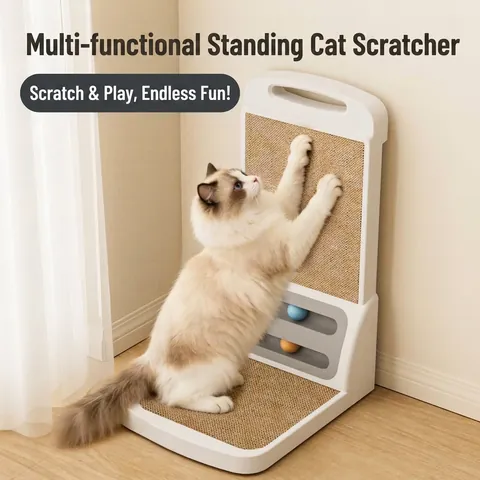 Afneembare L-Vormige Kattenkrabplank Golfkarton Krabber Met Dubbele Trackballen Speelgoed Voor Katten Huisdierbenodigdheden