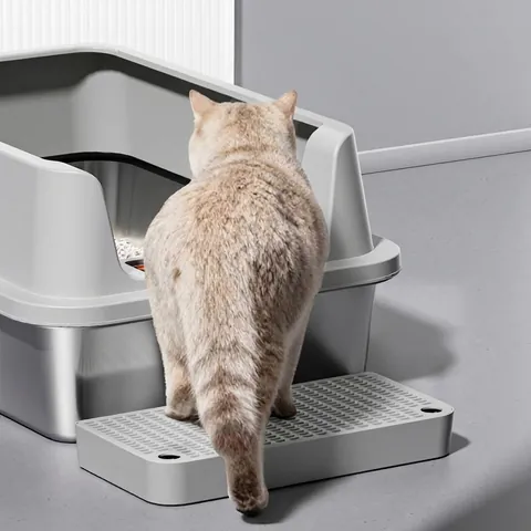 Extra Large Stainless Steel Cat Litter Box Semi-Enclosed High-Sided Anti-Splashing Litter Tray With Trapping Pedal Easy Clean