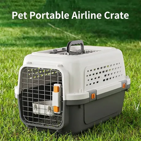 Tragbare Haustier Flugbox Für Katzen Und Kleine Hunde IATA Genehmigt Transportbox Atmungsaktiv Hartplastik Haustierkäfig Für Outdoor Auto Flug Mit Griff Napf