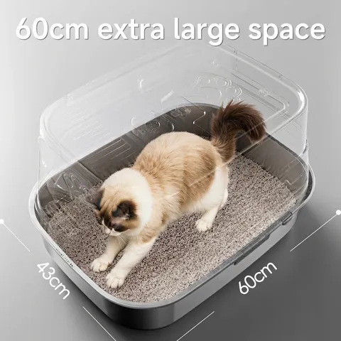 Grote Volledig Gesloten Roestvrijstalen Kattenbak Anti-Spat Geurverdrijvend Huisdierentoilet Voor Katten Met Filterpedaal Schep