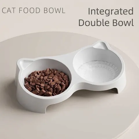 Double Gamelle pour Animaux Surélevée Gamelle pour Chats Chiens Design Incliné Intégré Protection du Cou Anti Renversement Fournitures Animaux
