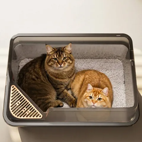 Roestvrijstalen Kattenbak Hoge Omheining Open Bovenkant Anti-spat Extra Grote Huisdiertoilet Met Schep Gemakkelijk Schoon te Maken