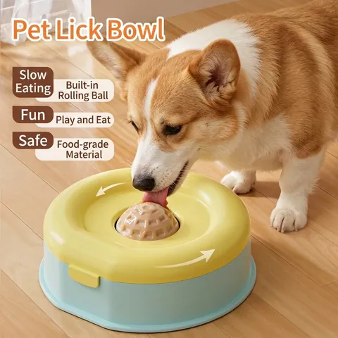 Gamelle Alimentation Lente Animaux Balle à Lécher Roulante Distributeur d'Eau Flottant Anti-Éclaboussures Gamelle Antidérapante pour Chiens et Chats en PP