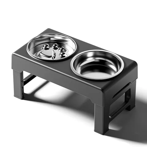Elevated Dog Bowl Raised Pet Food Water Station With Stainless Steel Bowls Adjustable Height Slow Feeder For Large Dogs