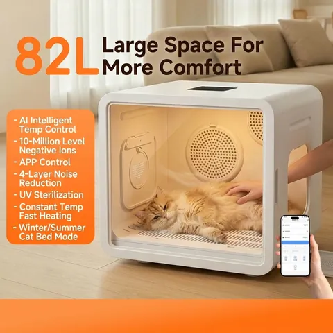 Intelligente Haustier Trockenbox Für Katzen Und Kleine Hunde Automatischer Haartrockner Käfig Mit APP Steuerung UV Sterilisation Geräuscharmer Haarpflegeraum