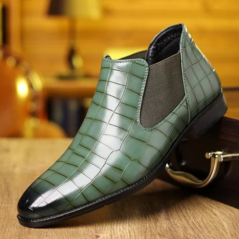Stivali Chelsea da Uomo Business Casual Motivo Coccodrillo Slip-on Metà Polpaccio Resistenti all'Usura Suola in Gomma Scarpe Eleganti