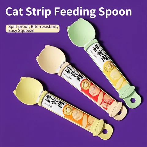Cuillère Presse-Bâtonnet pour Chat en Plastique PP Distributeur de Friandises Sans Gaspillage Pour Chats Avec Mécanisme Coulissant et Trou