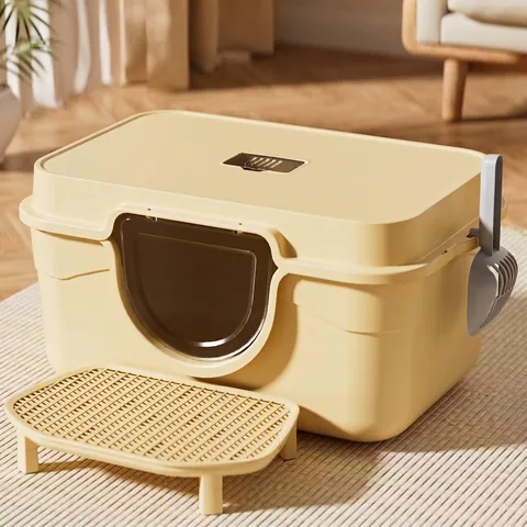 Extra Large Enclosed Cat Litter Box Odor Control Splash Proof PP Plastic Litter Tray With Splash Mat For Big Adult Cats