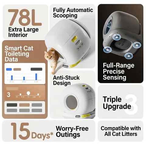Smart Automatic Self Cleaning Cat Litter Box With WIFI App Control Enclosed Large Capacity PP Material Pet Toilet Box
